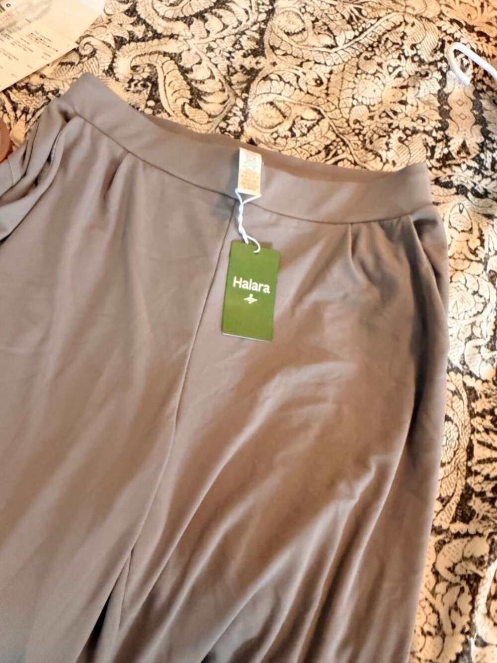 Halara L Microwaffle Womens Wide-Leg work Pants Taupe Large Tall Elastic Waist P - Picture 9 of 11